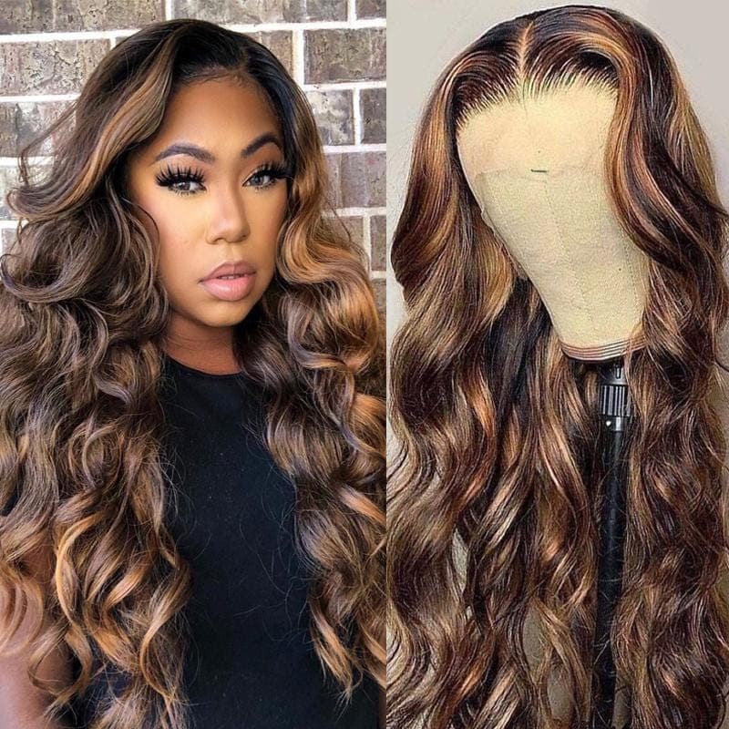 Urgirl 4x4 13x4 Lace Front Ombre Balayage Highlight Body Wave Wigs FB30 Brown Color Natural Hairline With Baby Hair