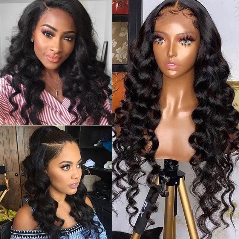 Urgirl Loose Wave 13x4 Lace Front Human Hair Wigs Big Heatless Curls Hairstyle 150% Density