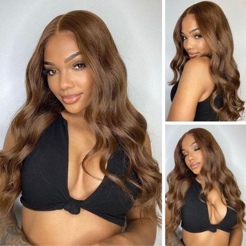 Urgirl Bone Straight Lace Wig Ginger Brown Color Virgin Human Hair Lace Part Wigs