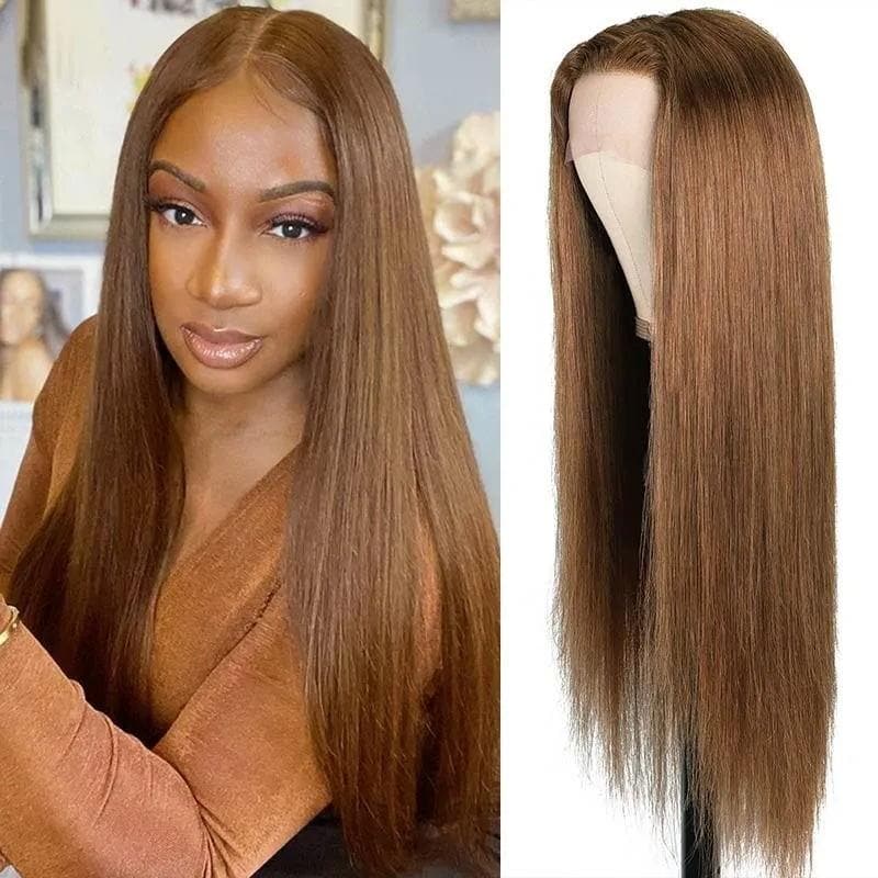 Urgirl Bone Straight Lace Wig Ginger Brown Color Virgin Human Hair Lace Part Wigs