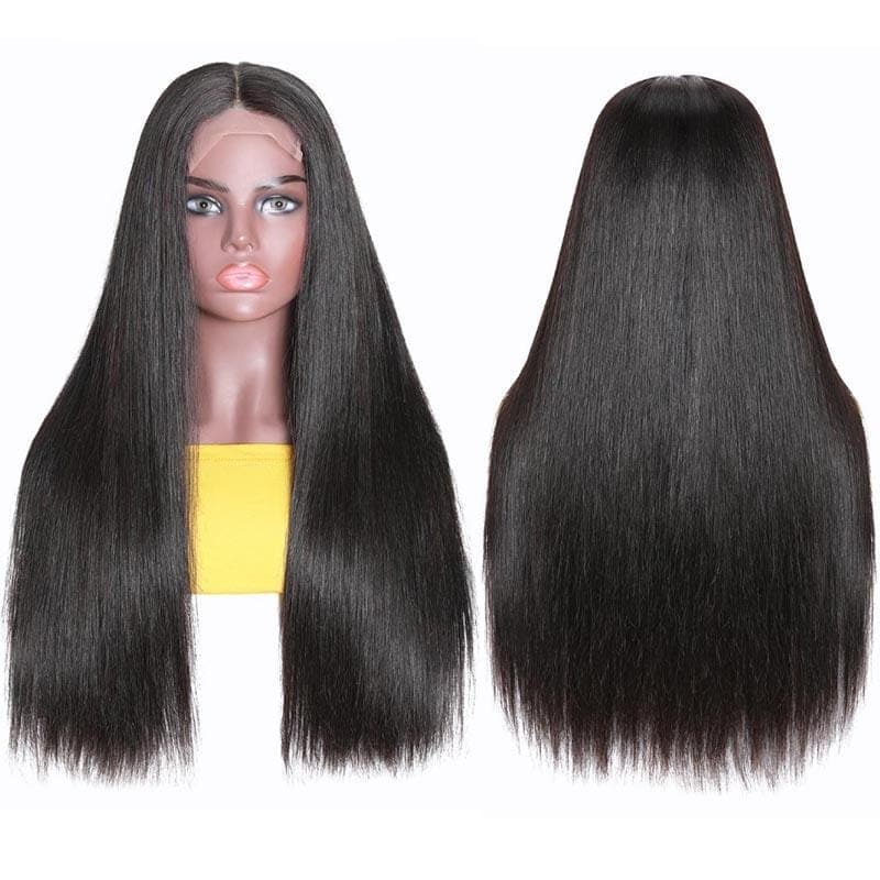 Urgirl Fake Scalp Wig Straight Human Hair Lace Part Wig Preplucked Natural Hairline 150% Density