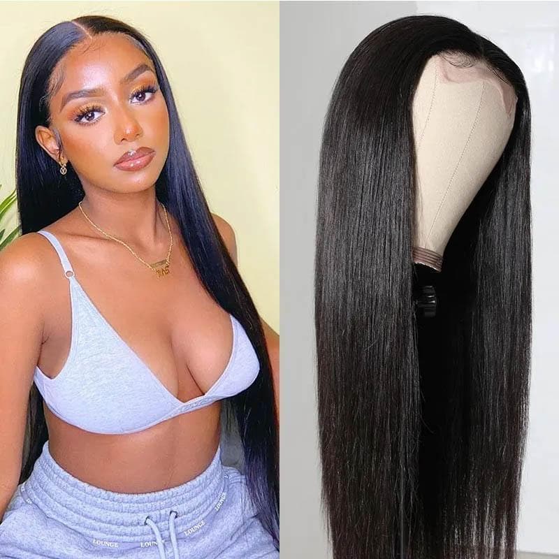 Urgirl Fake Scalp Wig Straight Human Hair Lace Part Wig Preplucked Natural Hairline 150% Density