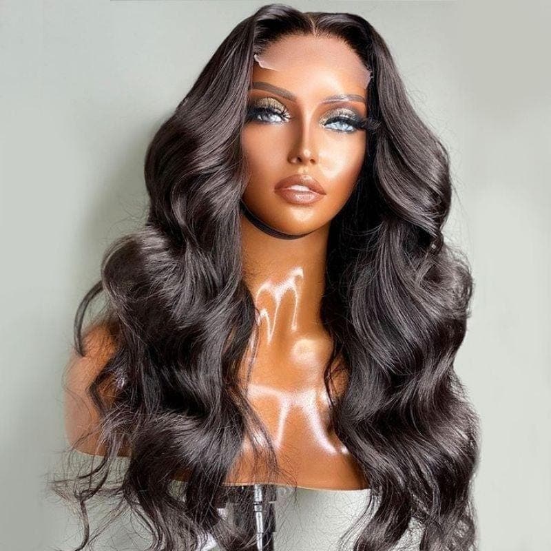 Urgirl High Quality Body Wave Wigs Virgin Human Hair Lace Part Wig Natural Black Color