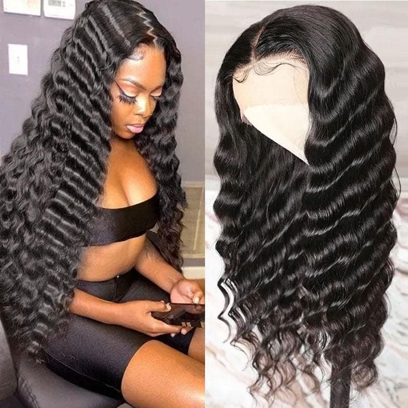 Urgirl Deep Wave Wigs Middle Part Lace Front Wigs 100% Virgin Human Hair Wigs