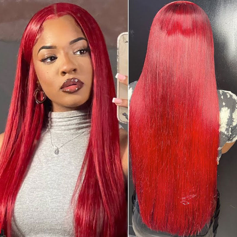 Urgirl Red Lace Front Wigs Human Hair Long Straight Firey Red Color Hair Wig For Women 13x4 Lace Front Wig
