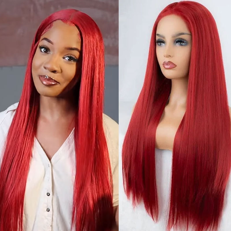 Urgirl Red Lace Front Wigs Human Hair Long Straight Firey Red Color Hair Wig For Women 13x4 Lace Front Wig