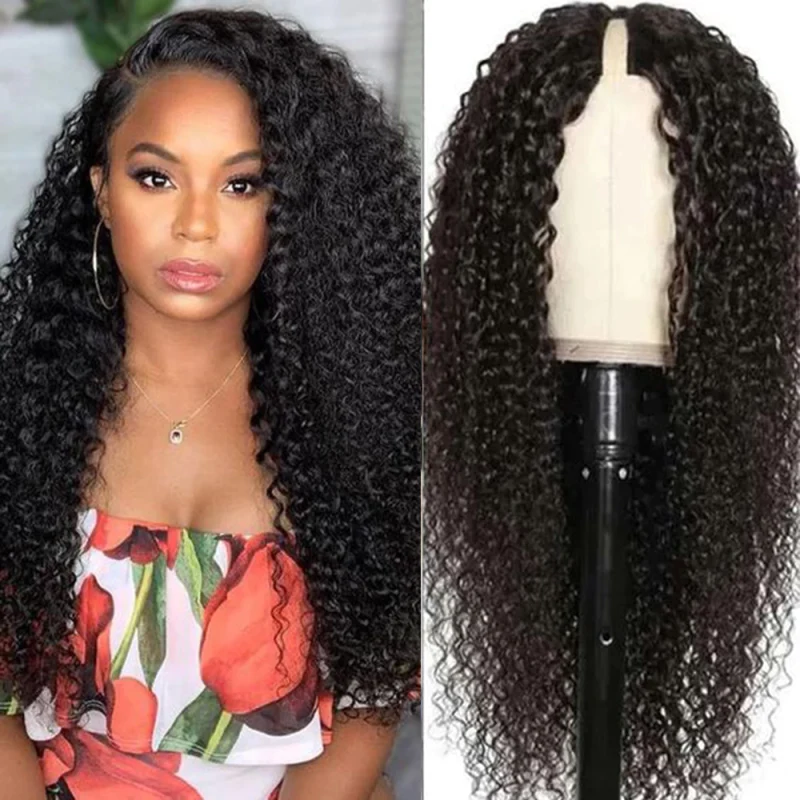 Urgirl Jerry Curly V Part Wig Protective Real Scalp Natural Density Summer Glueless Wigs