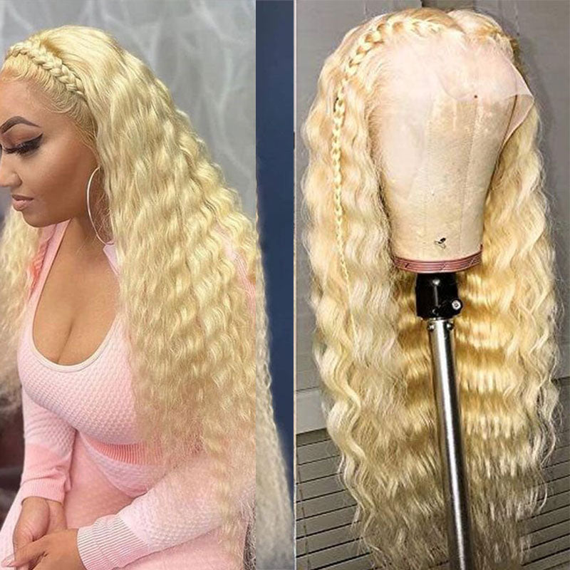 Urgirl Deep Wave #613 Blonde Color Lace Front Wig 150% Density Human Hair