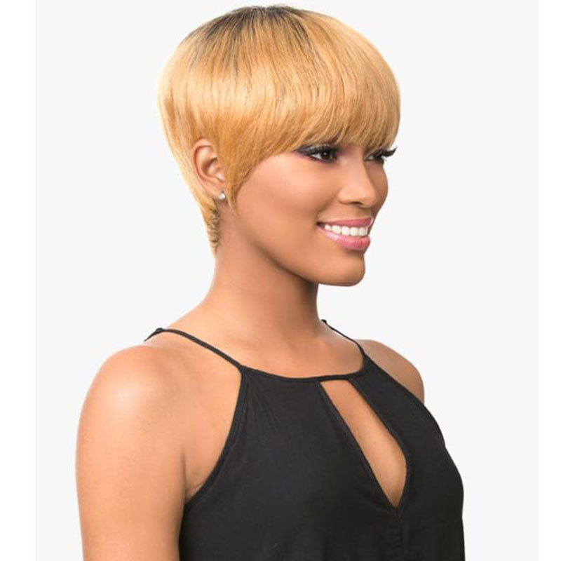 Urgirl Short Pixie Cut Wigs Ombre Color Dark Roots Blonde Human Hair Wig
