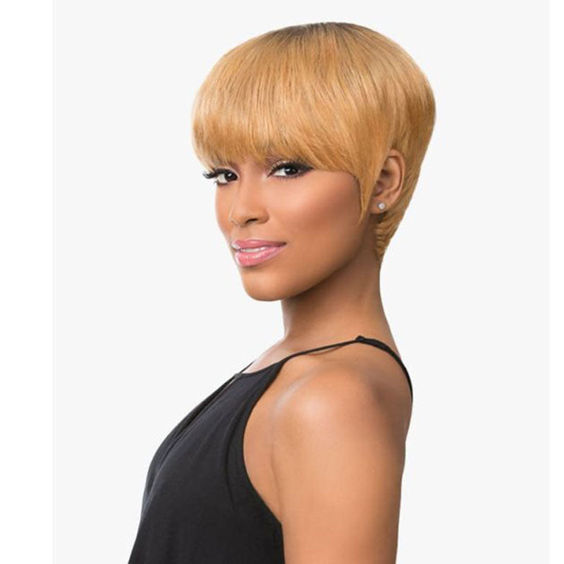 Urgirl Short Pixie Cut Wigs Ombre Color Dark Roots Blonde Human Hair Wig