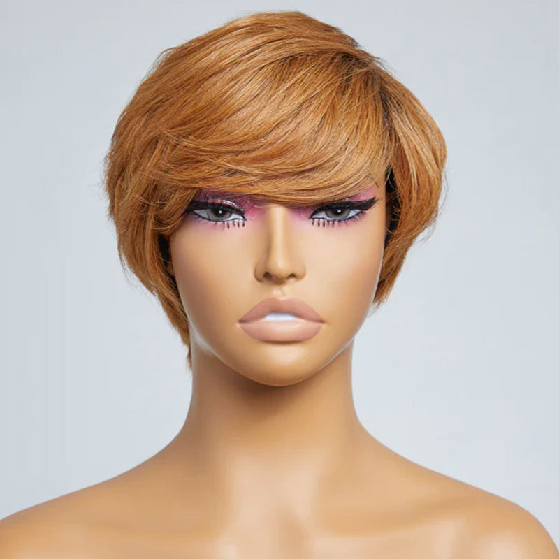 Urgirl Affordable Dark Roots Blonde Short Pixie Cut Wig With Side Swept Bangs