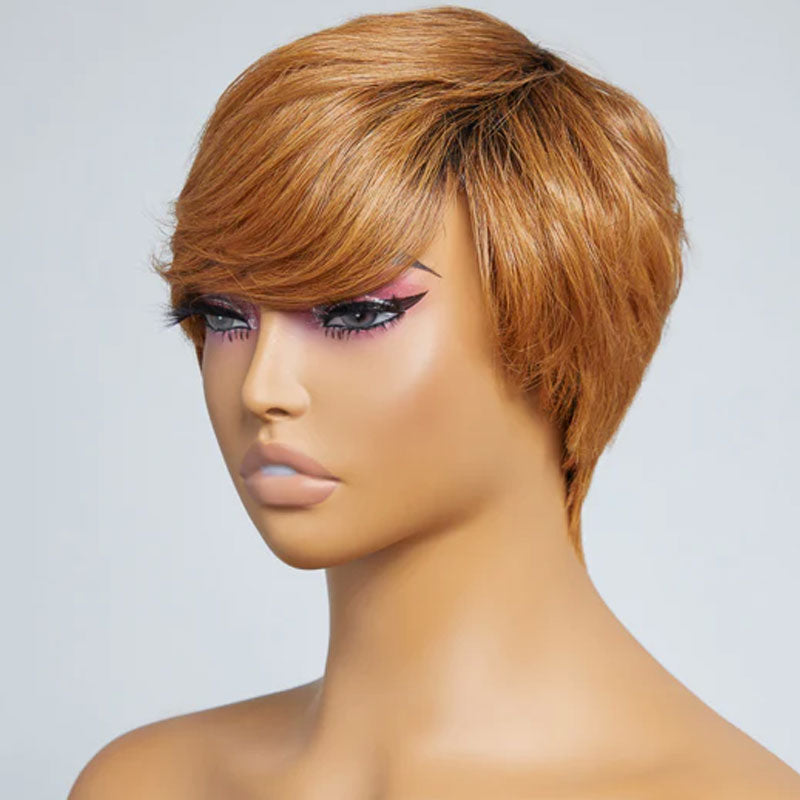 Urgirl Affordable Dark Roots Blonde Short Pixie Cut Wig With Side Swept Bangs