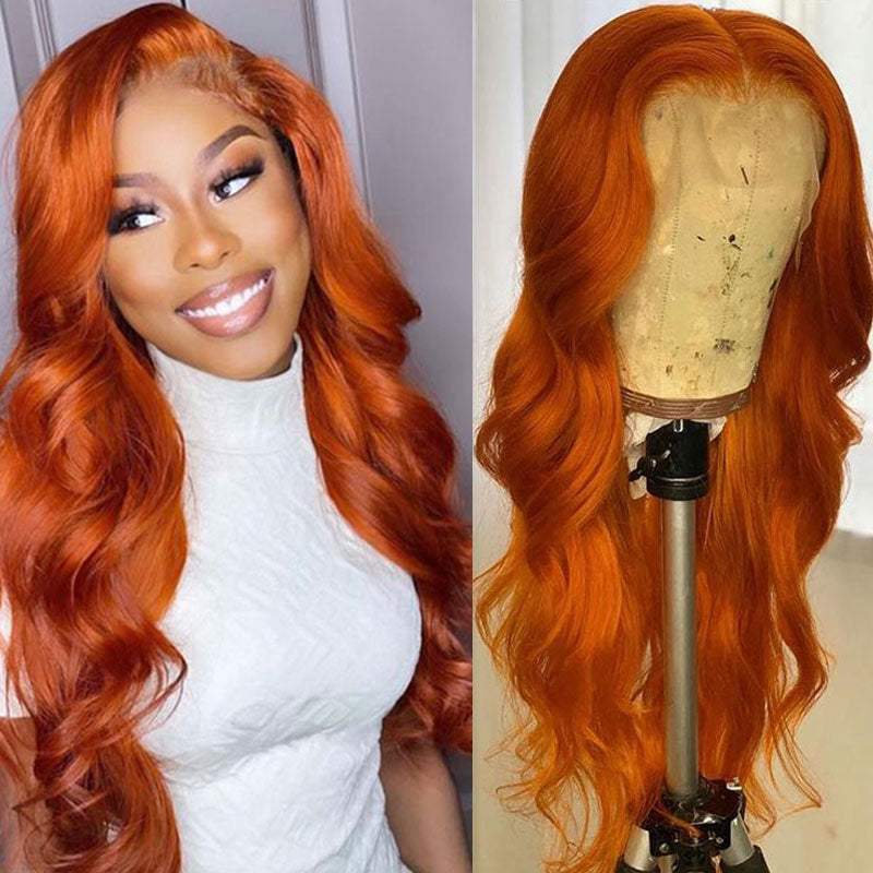 Urgirl Cinnamon Orange Ginger Colored Body Wave Lace Front Wig Human Hair Beauty Must Haves