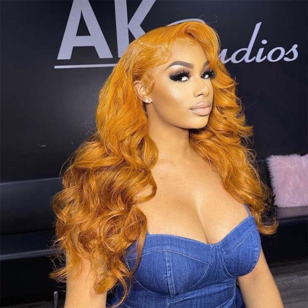 Urgirl Ginger Wigs Human Hair Body Wave Honey Brown Color Human Lace Front Wig