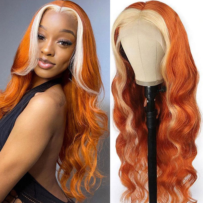 Urgirl Orange Ginger 13x4 Lace Front Wigs With Highlight 613 Blonde Colored Body Wave Wigs