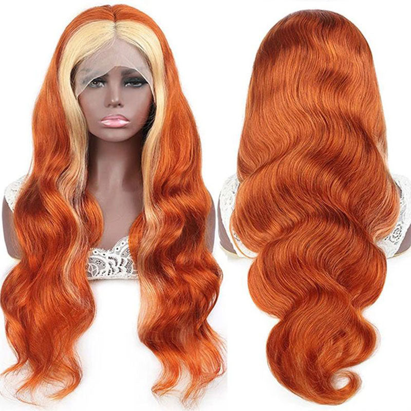 Urgirl Orange Ginger 13x4 Lace Front Wigs With Highlight 613 Blonde Colored Body Wave Wigs