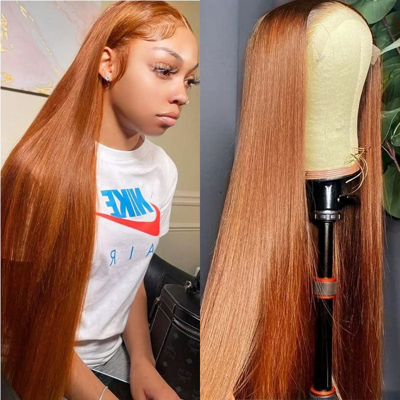 Urgirl Ginger Colored 13X4 Invisible Lace Front Wigs Human Hair Straight Virgin Lace Front Wigs 150% Density Pre Plucked With Natural Hairline