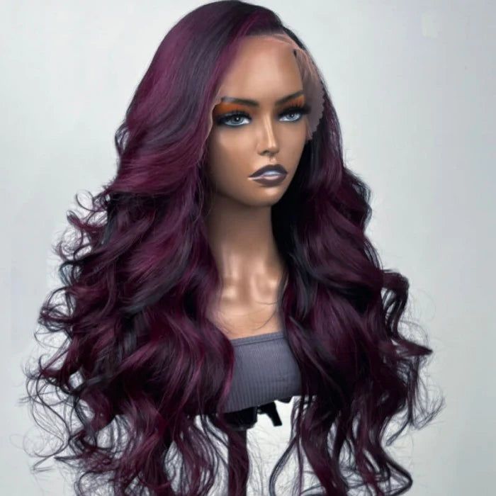 Urgirl 150% Density Highlight Midnight Dark Purple Ombre Lace Wig Loose Wave Wig