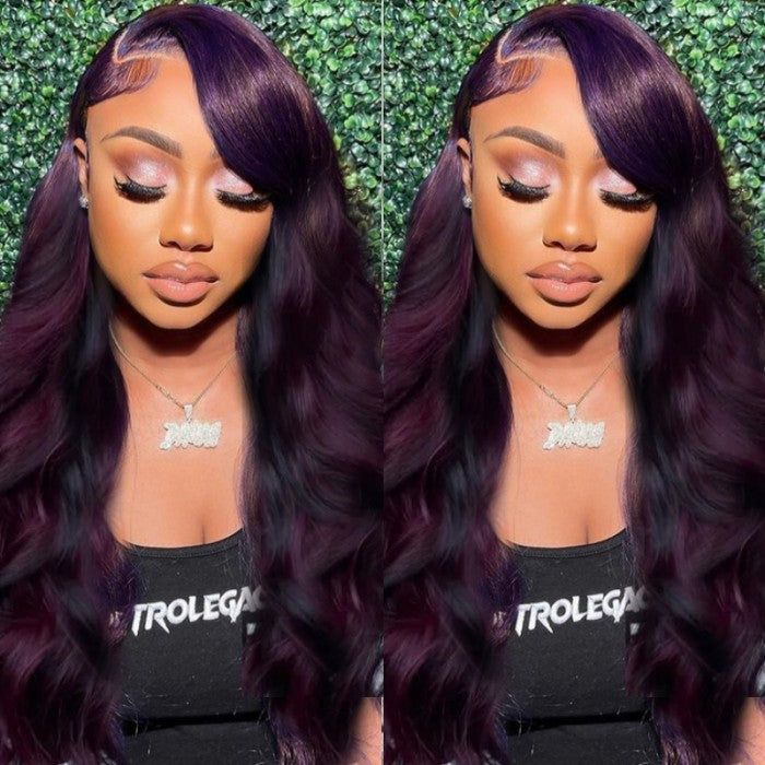 Urgirl 150% Density Highlight Midnight Dark Purple Ombre Lace Wig Loose Wave Wig