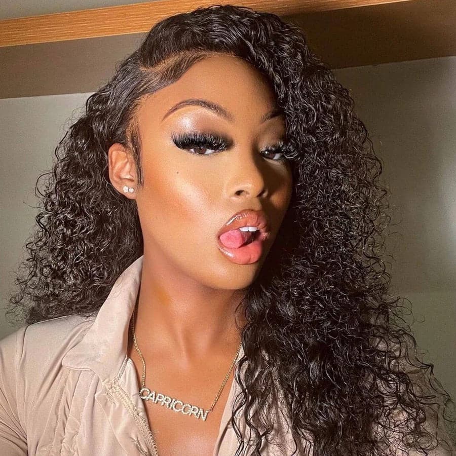 Urgirl Natural Color Long Lace Frontal Wigs Jerry Curly Virgin 150% Density Remy Virgin Human Hair 13*4 Wig