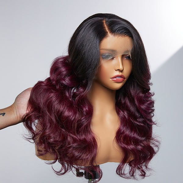 Urgirl 1B/99J Ombre Colored Hair Wig Sterly Glueless Body Wave Lace Front Wigs Human Hair