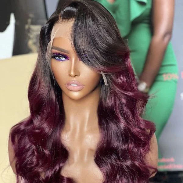 Urgirl 1B/99J Ombre Colored Hair Wig Sterly Glueless Body Wave Lace Front Wigs Human Hair