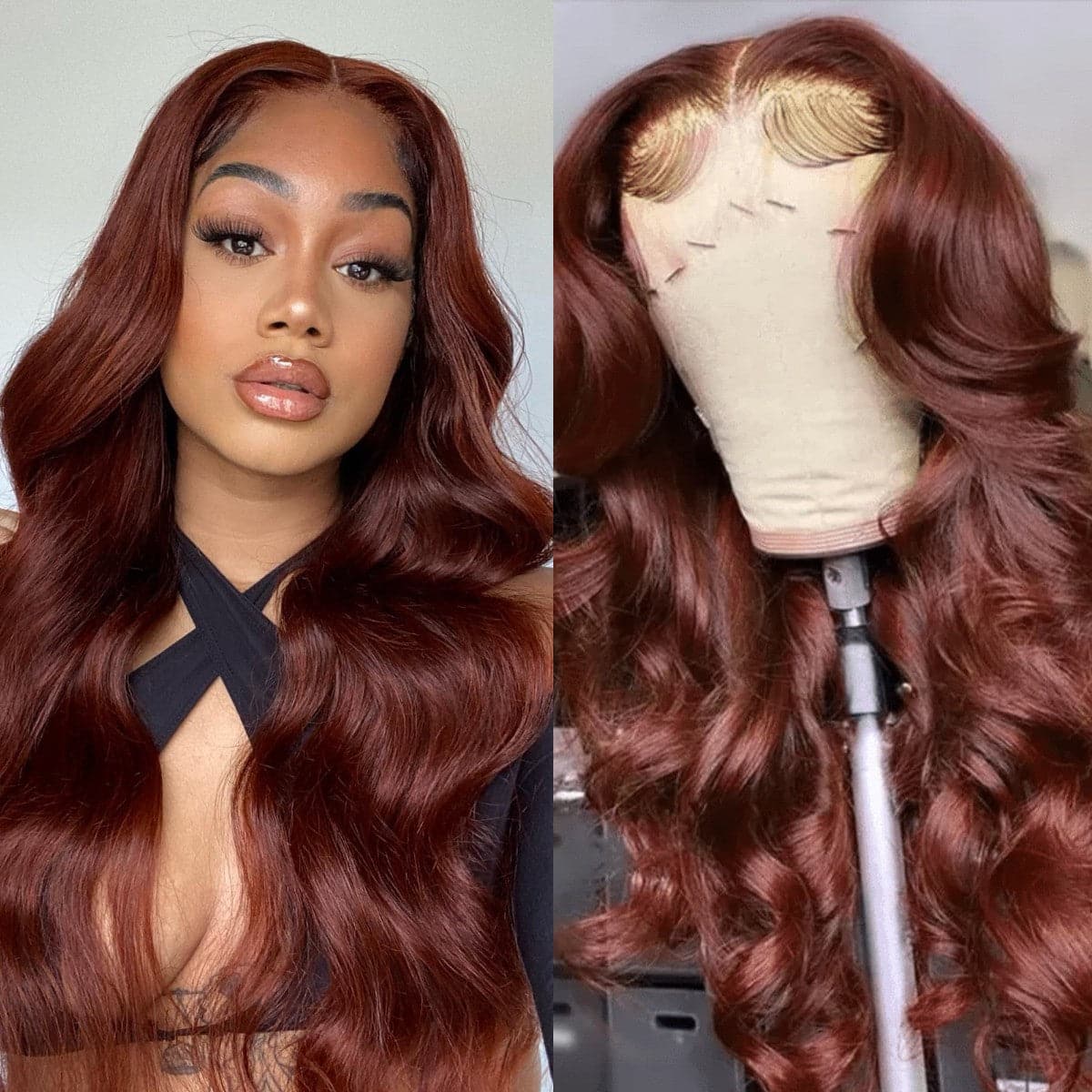 Urgirl Brunette Auburn Copper 4x4 Lace Closure Wig Virgin Human Hair Reddish Brown Color Body Wave