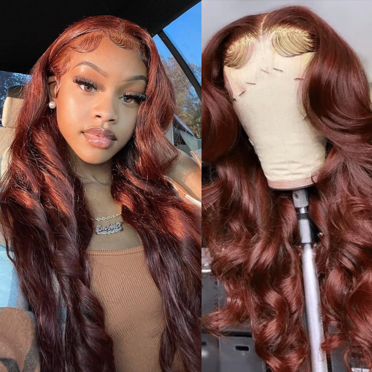 Urgirl Brunette Auburn Copper 4x4 Lace Closure Wig Virgin Human Hair Reddish Brown Color Body Wave