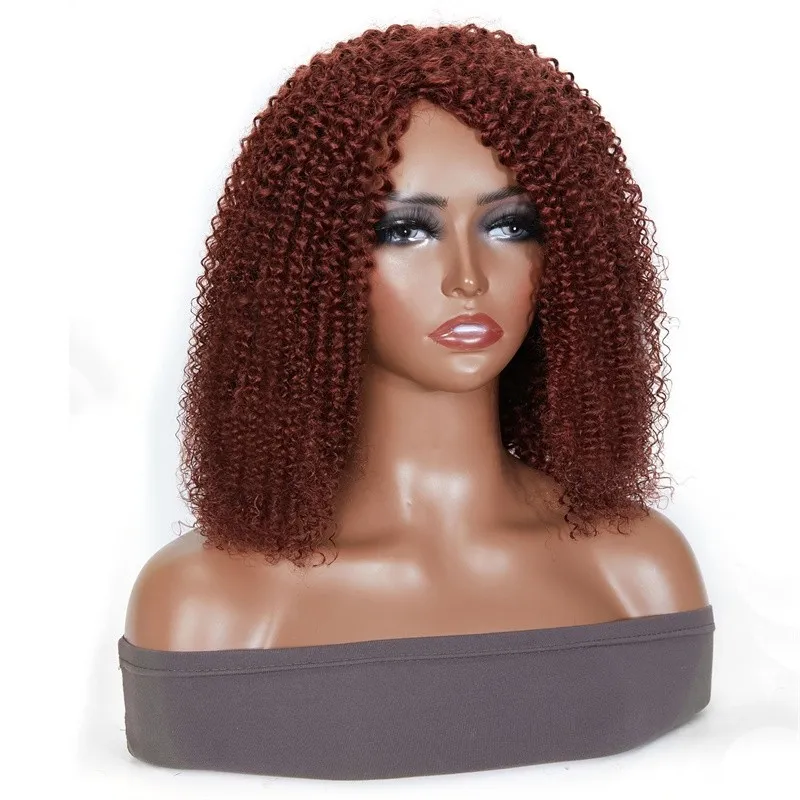 Urgirl Glueless Kinky Curly Reddish Brown 33# Lace Front Wig Human Hair Auburn Copper Color