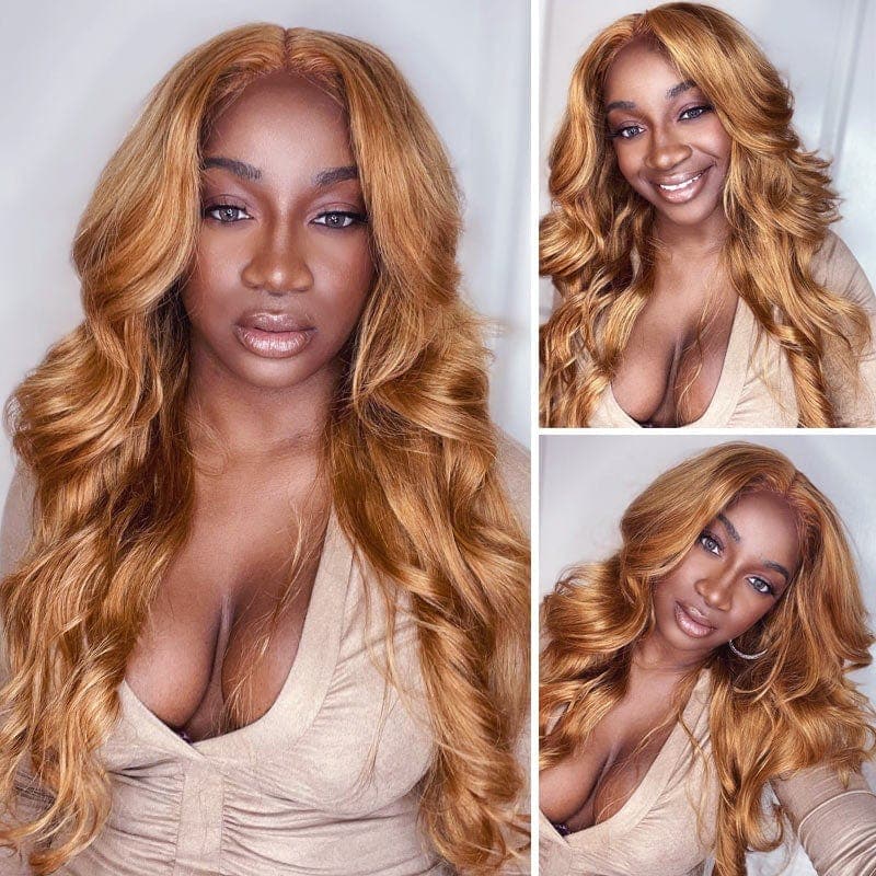 Urgirl Rich Brown Colored Wigs Body Wave Middle Part Lace Closure Virgin Human Hair Wigs