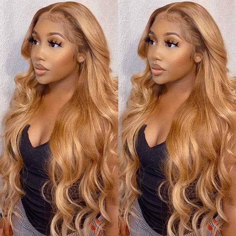 Urgirl Rich Brown Colored Wigs Body Wave Middle Part Lace Closure Virgin Human Hair Wigs
