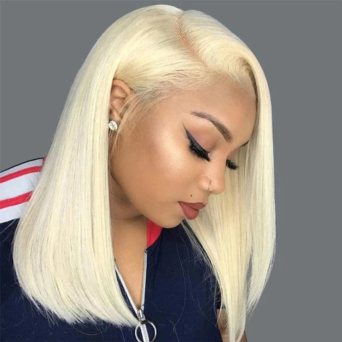 Urgirl 613 Blonde Short Bob Human Hair Wigs Pre Plucked 13x4 Transparent Lace Front Wigs Straight Hair