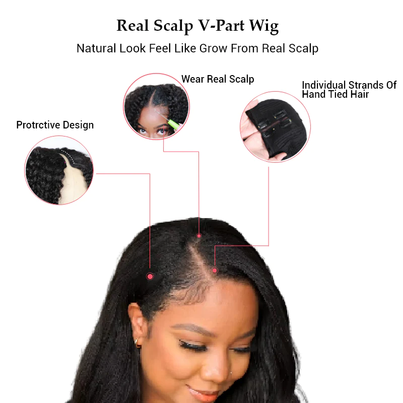 Urgirl Beginner Friendly V Part Kinky Straight Wig Upgrade U Part Human Hair Wig