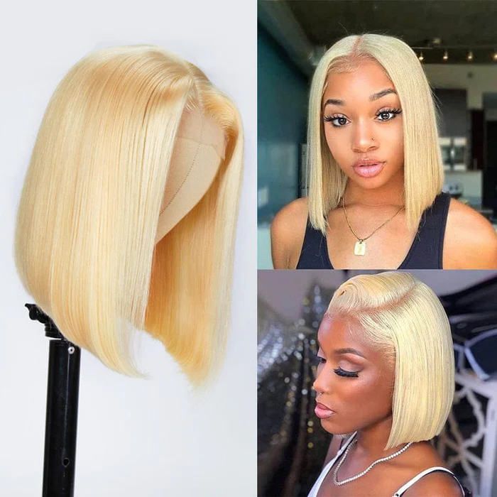 Urgirl 613 Blonde Short Bob Human Hair Wigs Pre Plucked 13x4 Transparent Lace Front Wigs Straight Hair