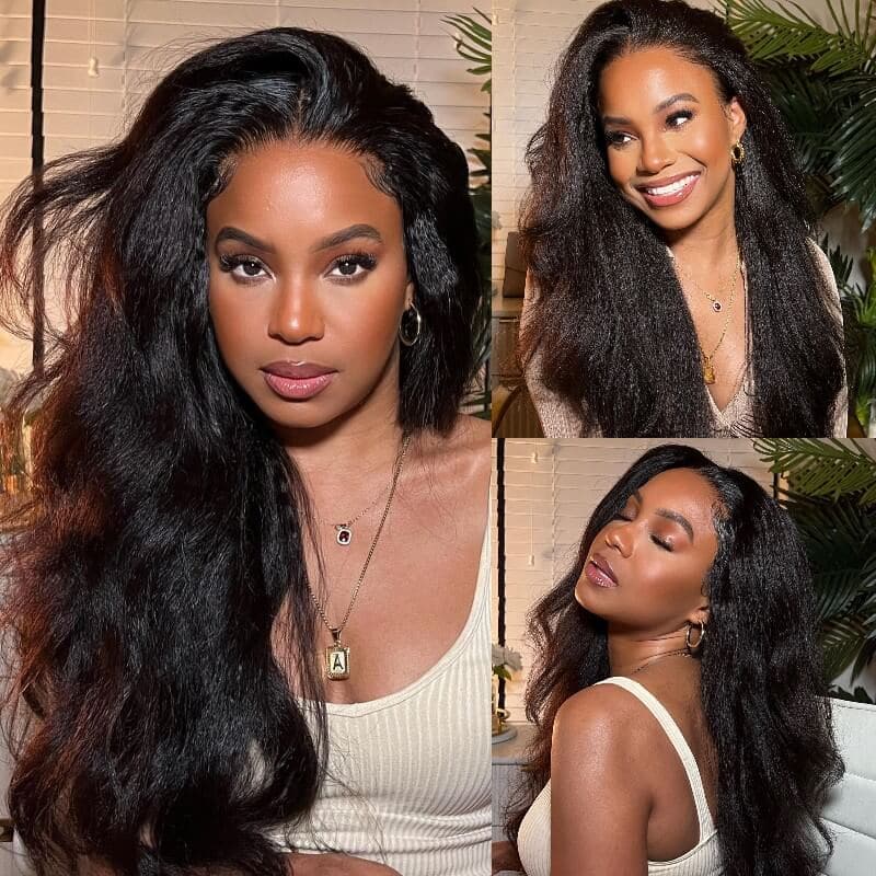 Urgirl Ombre Yaki Human Hair Wigs 180% Density Ombre Frontal Wig With Black Roots 13x6 Lace Frontal Human Hair Wigs