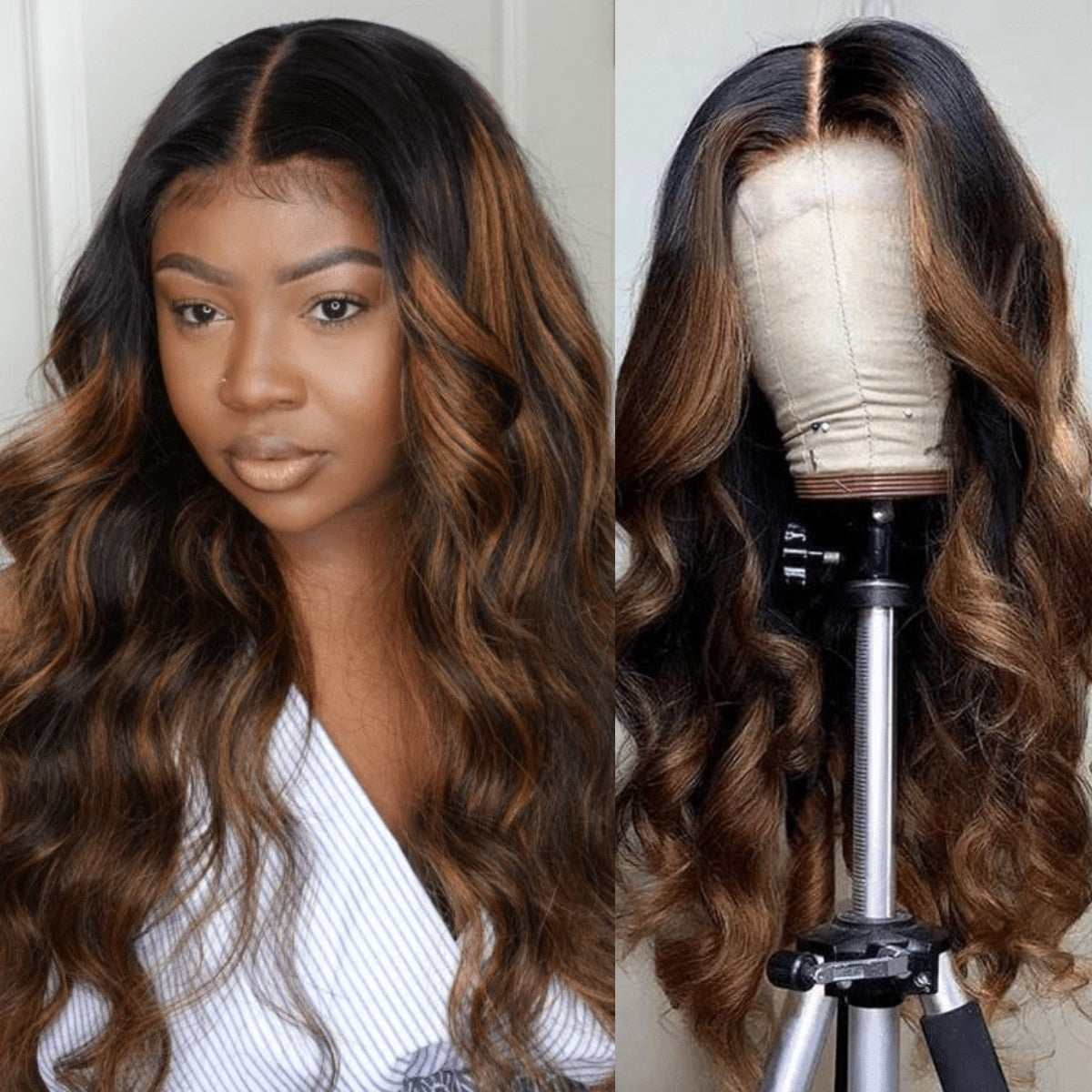 Urgirl 4x4 13x4 Lace Front Ombre Balayage Highlight Body Wave Wigs FB30 Brown Color Natural Hairline With Baby Hair