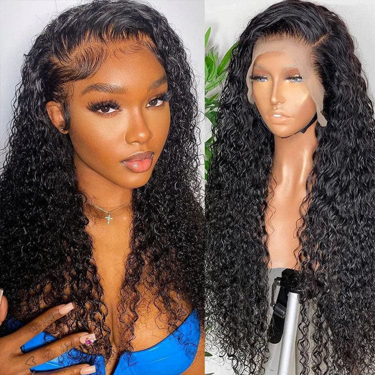 Urgirl 13x6 Lace Frontal Wig Brazilian Curly Lace Front Human Hair Wigs Natural Black Color 180% Density